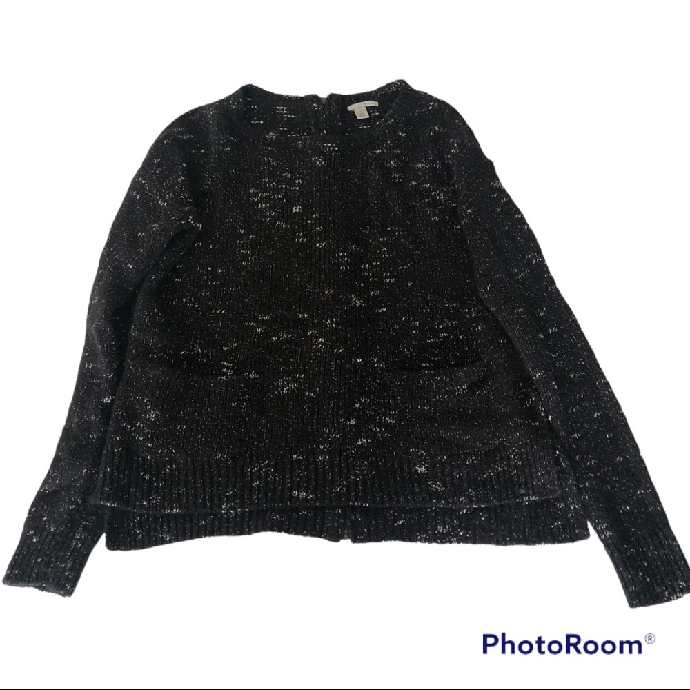 Halogen black silver metallic long sleeve sweater zipper back